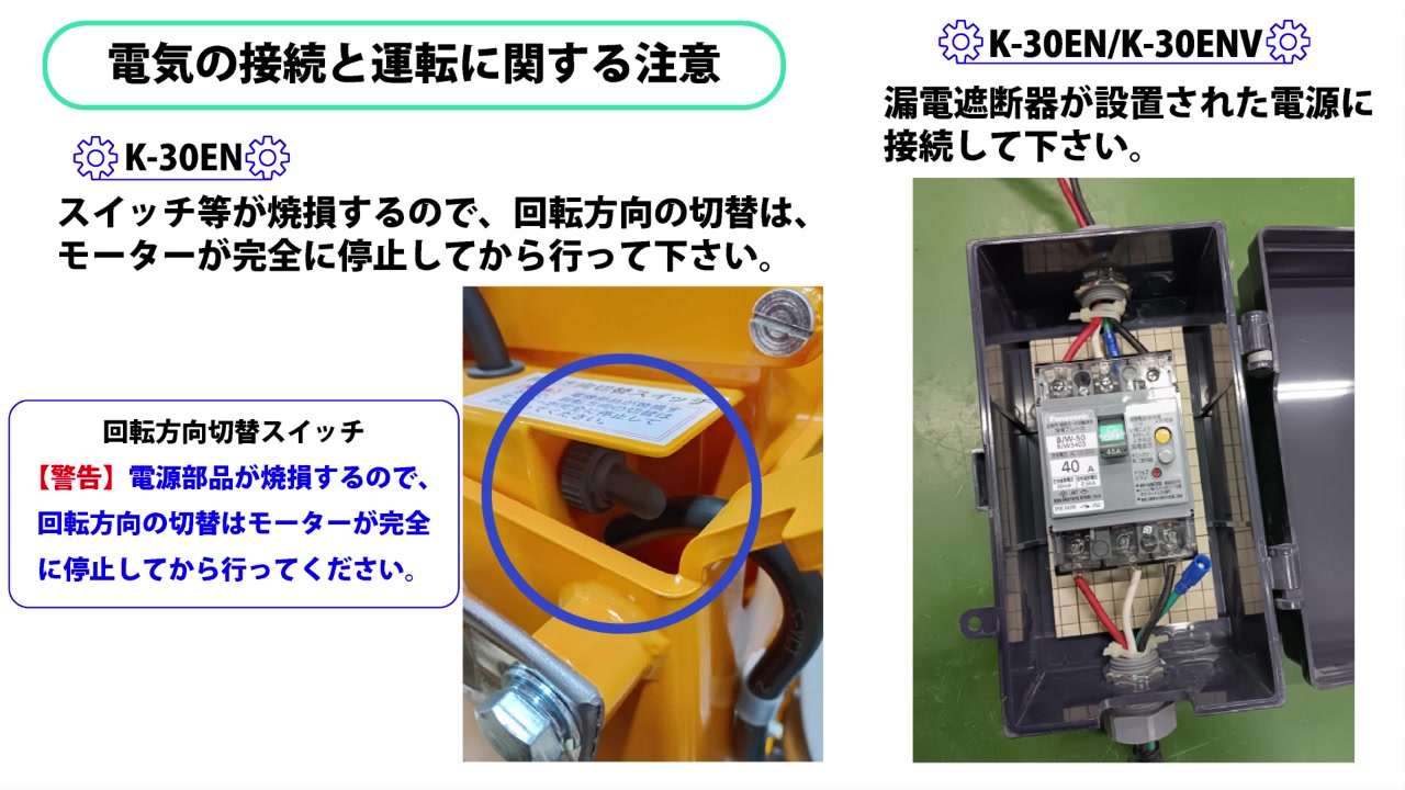 9. 電気の接続と運転に関する注意